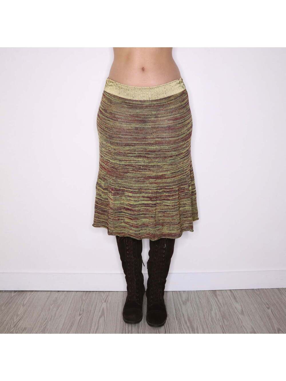 Y2K Italian Green and Red Knit Long Skirt (S/M)